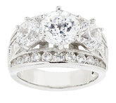 Diamonique Simulated Diamond Round 3-Stone Ring, Platinum Clad SS, Sizes 5